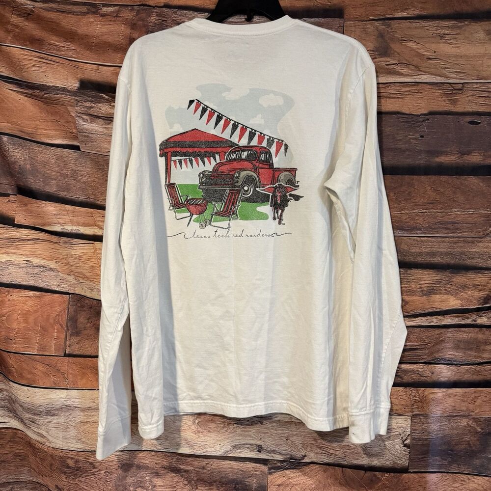 Champion Texas Tech Red Raiders Shirt XL Off White Long Sleeve Tailgate Truck